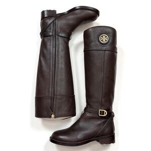 Tory Burch Teresa Riding Boots Tumbled Leather in Coconut Brown